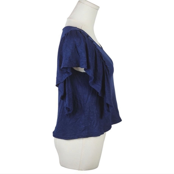 a.n.a XS Navy Flutter Sleeve Slub Knit Top Ruffle Boho Romantic Tee - Picture 5 of 7